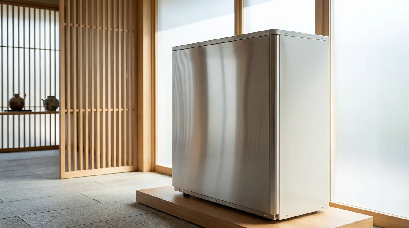 屋外に設置されたエコキュートの貯湯ユニットとヒートポンプユニット
